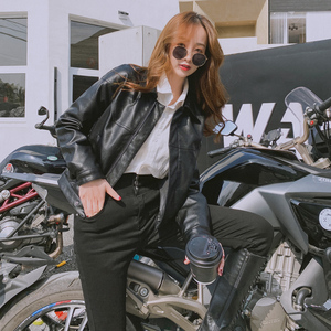 网红黑色机车皮衣外套女2022年春秋新款短款显瘦摩托车pu皮夹克潮