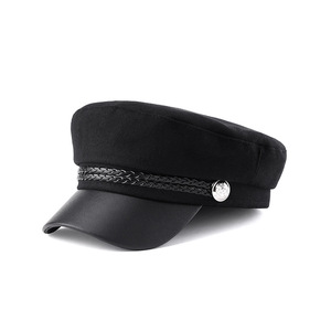 黑色贝雷帽秋冬季英伦复古毛呢海军帽网红款八角帽子女韩版有气质