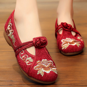 红色花布鞋女春秋北京老布鞋女鞋红女士绣花鞋纯秀花鞋子函夏鞋业