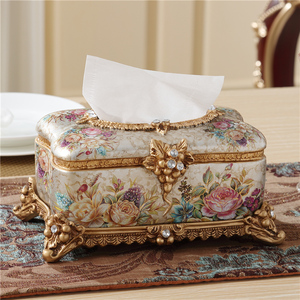 欧式复古奢华纸巾盒摆件美式家居创意抽纸盒装饰品礼品树脂工艺品