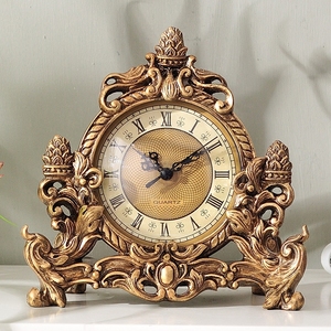 欧式座钟台钟创意树脂时钟复古客厅时尚摆件卧室奢华台式静音钟表