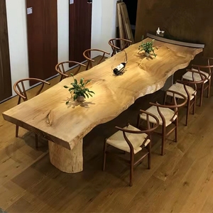 北欧原木自然边餐桌实木大板泡茶桌办公桌会议桌长桌创意个性木桌