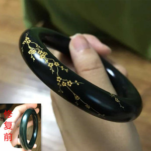 断玉手镯修复翡翠镶金修补裂痕断裂纹遮瑕银包金玉器玉镯描金维修