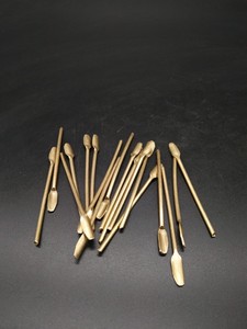 内画琉璃玛瑙陶瓷鼻烟壶配件纯黄铜勺6厘米长鼻烟勺烟铲仿古古玩