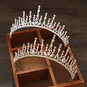 韩版锆石女童皇冠女王生日派对礼服盘发头箍水晶水钻公主王冠发箍