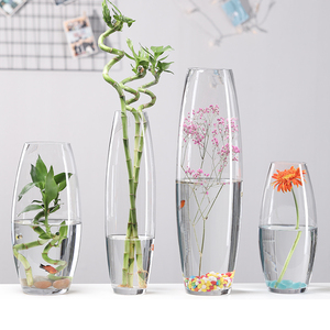 透明玻璃花瓶 创意炮弹造型斜口干花插花花器客厅富贵竹装饰摆件