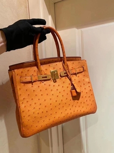 二手99新爱马仕Hermes birkin30鸵鸟皮金扣铂金包