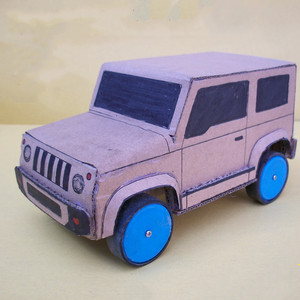 diy纸箱板废物利用幼儿园手工制作小汽车模型 科学小发明学生比赛