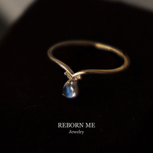 rebornme天然蓝月光石小众设计9K黄金戒指女ins时尚个性网红礼物