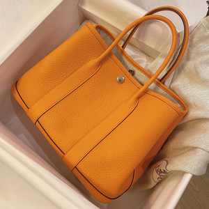 luxe奢谜 花园包30小号经典桔橙色进口h原厂tc牛皮名媛贵妇手提包