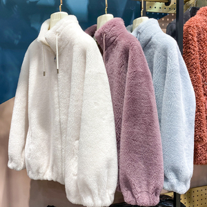 2020年新款安娜同款小暖熊羊剪绒颗粒皮毛一体拉链毛绒外套女皮草