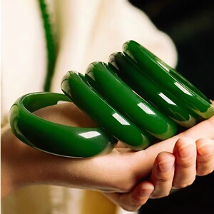 和田玉碧玉手镯宽菠菜绿天然正品金丝玉真玉石镯子送妈妈送婆婆