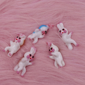 80年代昭和日本琉璃玻璃兔子出口手工5只共150元 无敌可爱4.5cm