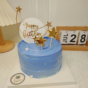 网红月亮皇冠心形生日蛋糕装饰插件爱心星星蝴蝶羽毛甜品情景摆件