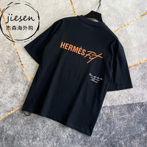 hermes/爱马仕 22新款男装上衣前胸马车印花短袖字母logo休闲t恤