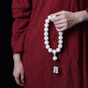 冷门文玩女士佛珠手串十八子白色菩提手串莲花手持18子白玉菩提根
