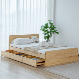北欧全实木儿童床子母床拖床1.2单人床定制1.5抽拉床白蜡木储物床