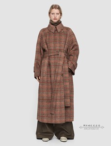 JOSEPH法国代购 Manteau Chatsworth 羊毛格纹双排扣系带大衣外套