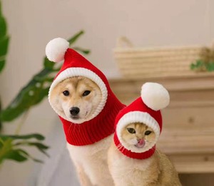 新年小红帽猫咪帽子喜庆红色毛球狗狗头套宠物装饰品宠物圣诞帽