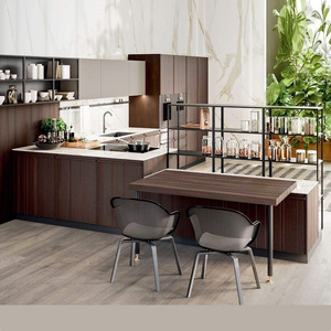 西式餐桌中岛橱柜一体桌 开放式厨房料理操作台 转角中岛带早餐桌