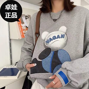 zw卓娃2021秋款5551个性卡通小熊牛仔棉字母拼接欧韩宽松套头卫衣