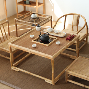 竹藤阳台泡茶桌家用烧水小茶台小型简约小户型功夫茶桌椅组合禅意