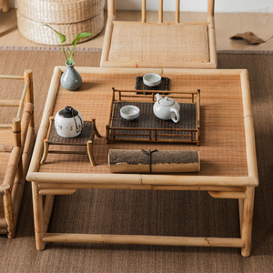 竹藤榻榻米茶几坐地矮桌日式茶桌家用阳台干泡台喝茶桌椅组合炕桌