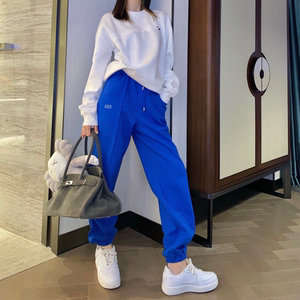 韩国ader蓝色折纸卫裤春夏季男女同款运动工装休闲纯色宽松束脚裤