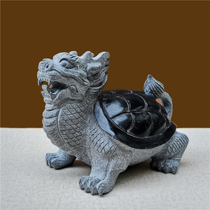 龙头龟石雕龙龟天然青石原石石头乌龟八卦玄关庭院雕刻工艺品摆件