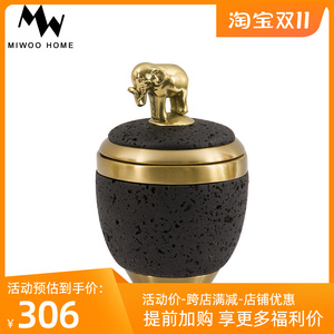 创意新中式博古架大象装饰罐摆件日系茶室茶叶罐居家送礼储物罐