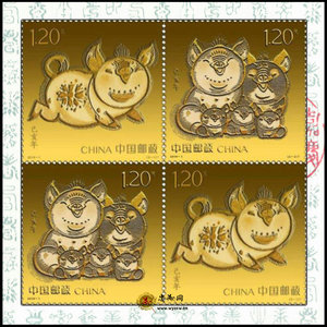 YPJ-5猪年邮票金 2019-1 乙亥年猪生肖邮票小版+2克金邮票 原包装