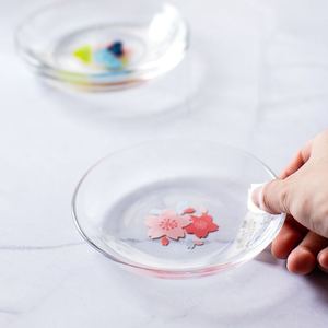 西田木雨日本制印花玻璃圆碟餐具圆形家用甜品点心盘凉菜盘子家用