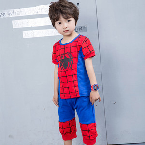 男童夏装套装新款蜘蛛侠童装超人短袖薄款纯棉薄款儿童奥特曼衣服
