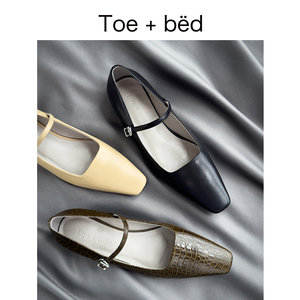 Toebed设计师款坡跟玛丽珍鞋复古方头中跟单鞋女西班牙手工鞋