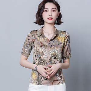 杭州真丝上衣女半袖妈妈桑蚕丝t恤2021夏季新款高端冰丝洋气小衫