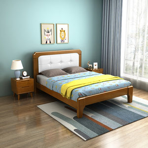 北欧实木单人床1米2家用小床儿童现代简约中式小户型小孩床储物床
