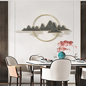 中式餐厅玄关墙面装饰挂件墙上山水轻奢壁挂铁艺客厅沙发背景墙挂