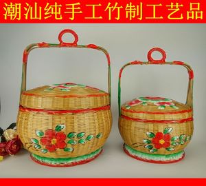 传统潮汕竹花篮 手工彩绘竹艺陪嫁花篮 结婚嫁娶竹篮 拜老爷竹篮
