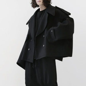 男超宽松肥大毛呢大衣落肩暗黑系短款山本耀司风格yohji