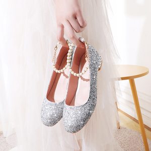 儿童高跟鞋女童网红bling晚礼服搭配的鞋子水晶学生公主鞋女大人