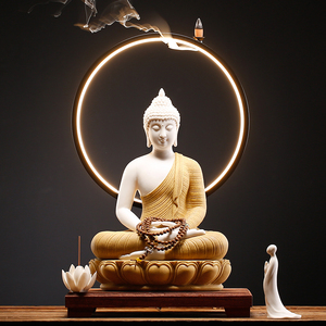 禅意如来佛像释迦牟尼佛摆件办公室佛堂创意泰式风情餐厅桌面装饰