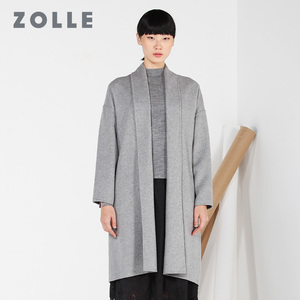 ZOLLE因为毛呢外套女中长款长袖纯色羊毛呢子大衣2017冬季新品