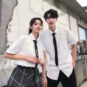 日系jk制服夏季台湾校服短袖黑白衬衫高中学生学院风毕业季班服装