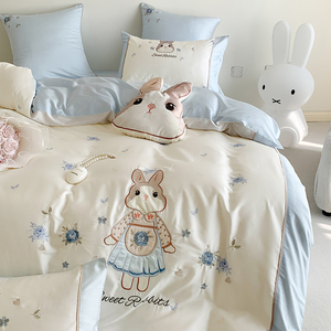 夏季100s支天丝棉四件套兔子被套卡通儿童床单冰凉床上用品公主风