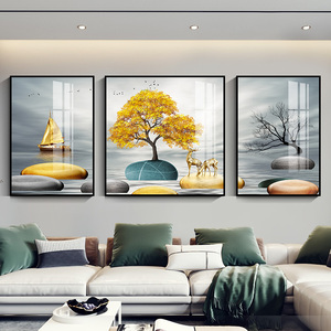 大客厅装饰画招财沙发后面墙上挂画电视背景墙画卧室餐桌三联壁画