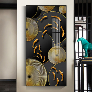 年轮挂画竖长款九鱼图玄关装饰画走廊过道壁画9鱼图鱼走廓水晶画