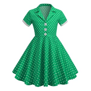 1950s年代赫本风短袖波点复古童装女童大摆连衣裙Polka Dot Dress
