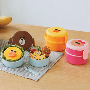 line friends布朗熊莎莉餐盒饭盒便当盒双层保鲜盒便携勺筷套装