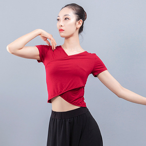 肚皮舞练功服上衣拉丁舞舞蹈服女露肚脐短款瑜伽演出服莫代尔短袖