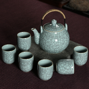 青瓷大茶壶功夫茶具套装家用凉水壶冰裂陶瓷提梁壶高端泡茶壶茶杯